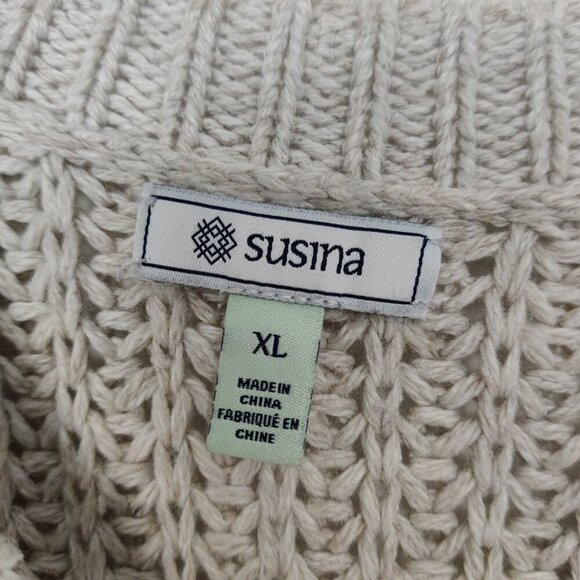 Susina Women's Maxi Knit Dress Long Sleeve Color Block Cream Blue Size XL Cotton - Picture 4 of 10